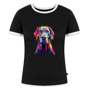 Wasserfarben Farbenfroher Deutsche Dogge - Frauen Kontrast-T-Shirt - Schwarz/Weiß - Vorne - Selfina (174cm)