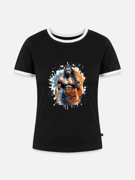 Indianer Fighter Häuptling - Frauen Kontrast-T-Shirt - Schwarz/Weiß