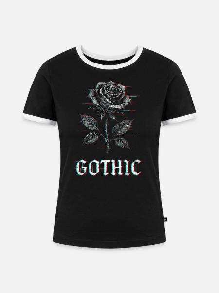 Gothic Rose mit Glitch Effekt - Frauen Kontrast-T-Shirt - Schwarz/Weiß