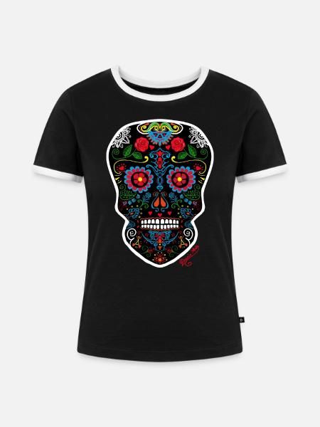 Mexikanischer Schädel - Frauen Kontrast-T-Shirt - Schwarz/Weiß