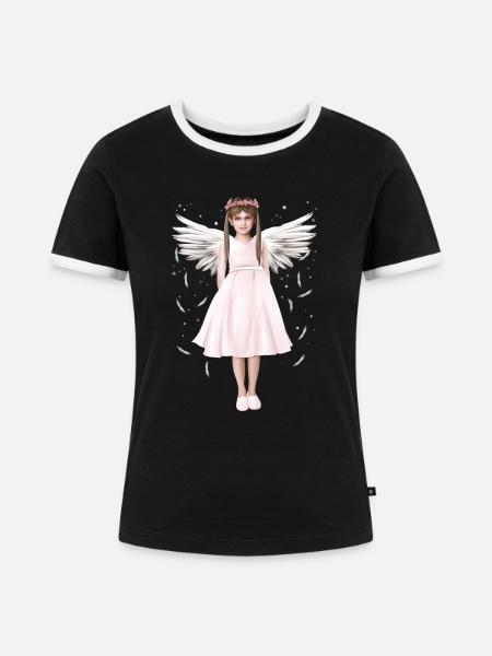 Engel oder (B)Engel - Frauen Kontrast-T-Shirt - Schwarz/Weiß