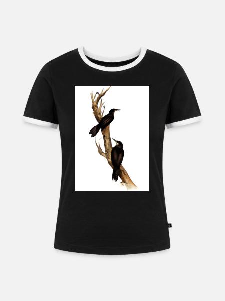 Vögel auf einem Zweig - Frauen Kontrast-T-Shirt - Schwarz/Weiß