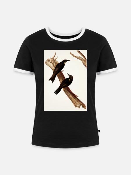 Vögel auf einem Zweig - Frauen Kontrast-T-Shirt - Schwarz/Weiß