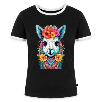 Lama - Frauen Kontrast-T-Shirt - Schwarz/Weiß - Vorne - Selfina (174cm)