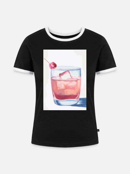 Cocktail mit Kirsche - Frauen Kontrast-T-Shirt - Schwarz/Weiß