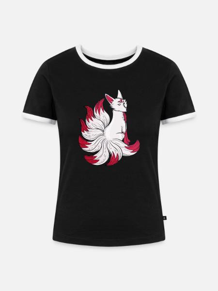 Kitsune - Frauen Kontrast-T-Shirt - Schwarz/Weiß