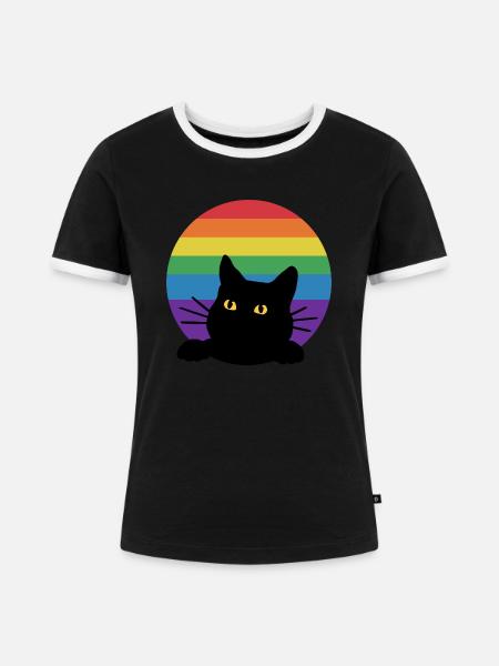 Regenbogen Katze - Frauen Kontrast-T-Shirt - Schwarz/Weiß