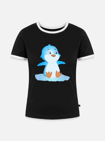 Penguin - Frauen Kontrast-T-Shirt - Schwarz/Weiß