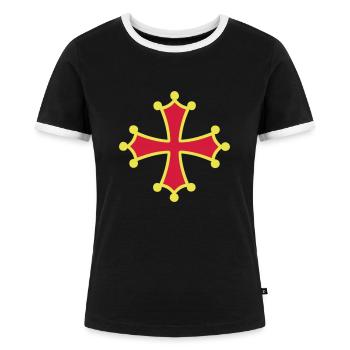 Croix Occitane - Frauen Kontrast-T-Shirt - Schwarz/Weiß - Vorne - Selfina (174cm)