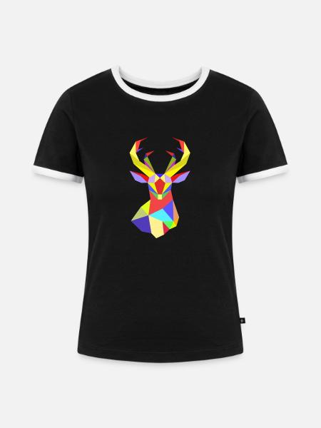 geometrische Hirsche - Frauen Kontrast-T-Shirt - Schwarz/Weiß