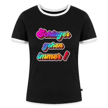 Schlager gehen immer Schlagerparty Schlagerfans - Frauen Kontrast-T-Shirt - Schwarz/Weiß - Vorne - Selfina (174cm)