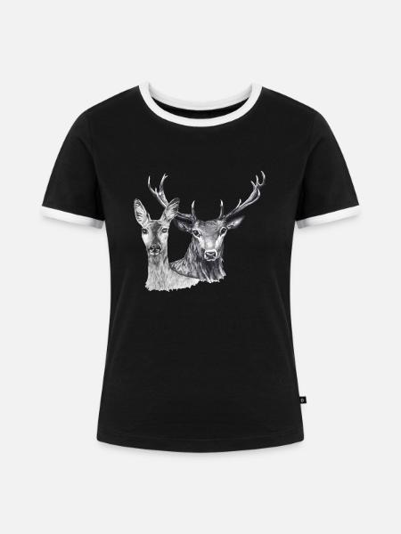 Reh und Reh - Frauen Kontrast-T-Shirt - Schwarz/Weiß