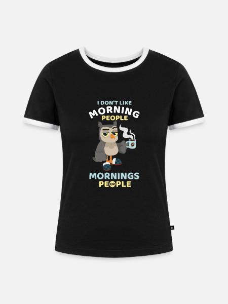 Kaffeesüchtige Eule - Frauen Kontrast-T-Shirt - Schwarz/Weiß