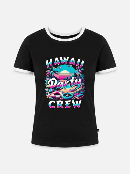 Hawaii Party Crew - Frauen Kontrast-T-Shirt - Schwarz/Weiß