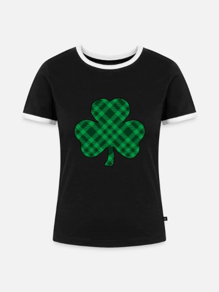 Grünes Büffelkaro Kleeblatt - Frauen Kontrast-T-Shirt - Schwarz/Weiß