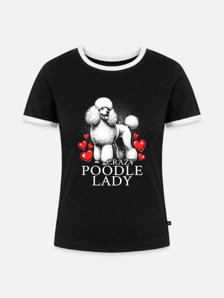 Crazy Poodle Lady - Frauen Kontrast-T-Shirt - Schwarz/Weiß