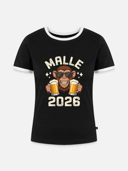 Malle 2026 - Frauen Kontrast-T-Shirt - Schwarz/Weiß