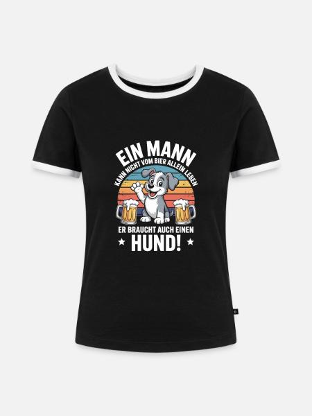 Mann Hund Bier - Frauen Kontrast-T-Shirt - Schwarz/Weiß