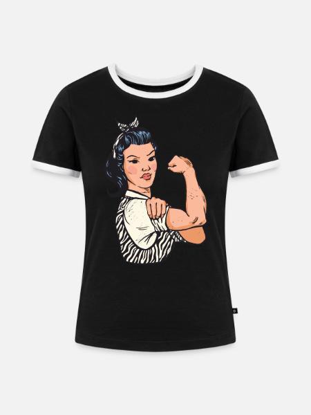 Starke Frau Flexing - Frauen Kontrast-T-Shirt - Schwarz/Weiß