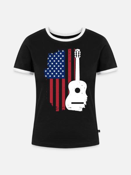 USA Flagge Gitarre - Frauen Kontrast-T-Shirt - Schwarz/Weiß