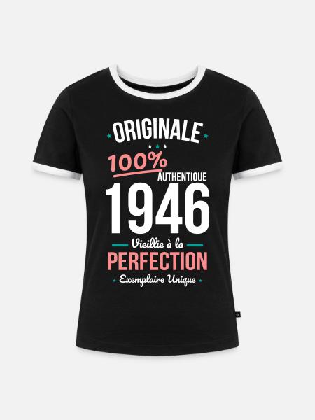 1946 – Original – Einzigartiges Exemplar - Frauen Kontrast-T-Shirt - Schwarz/Weiß