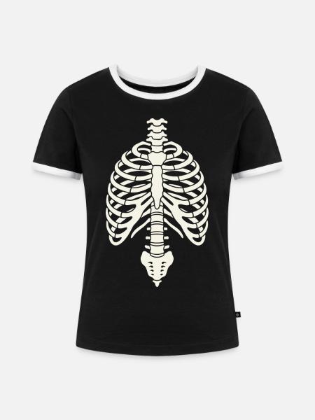 Anatomisches Skelett-Brustkorbdesign - Frauen Kontrast-T-Shirt - Schwarz/Weiß