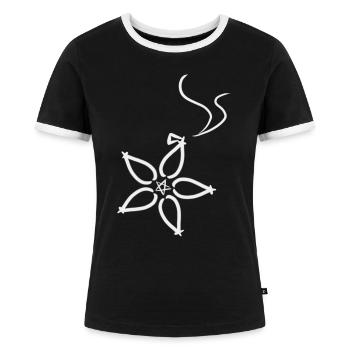 Weiße Florale Ornamentik Muster - Frauen Kontrast-T-Shirt - Schwarz/Weiß - Vorne - Selfina (174cm)