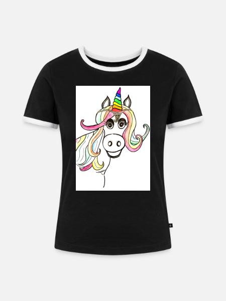 Einhorn - Frauen Kontrast-T-Shirt - Schwarz/Weiß