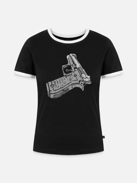 Pistole Knarre Waffe Handwaffe - Frauen Kontrast-T-Shirt - Schwarz/Weiß