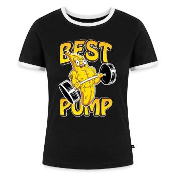 Pumpen Best Pump Geschenk - Frauen Kontrast-T-Shirt - Schwarz/Weiß - Vorne - Selfina (174cm)