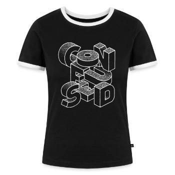 verwirrt - Frauen Kontrast-T-Shirt - Schwarz/Weiß - Vorne - Selfina (174cm)