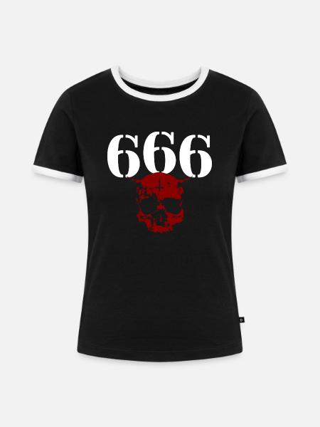 666 Teufelsschädel - Frauen Kontrast-T-Shirt - Schwarz/Weiß
