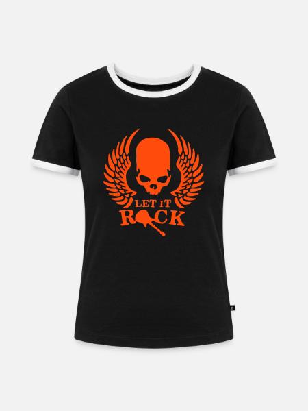 rock__roll_wing_skull_112013_e_1c - Frauen Kontrast-T-Shirt - Schwarz/Weiß