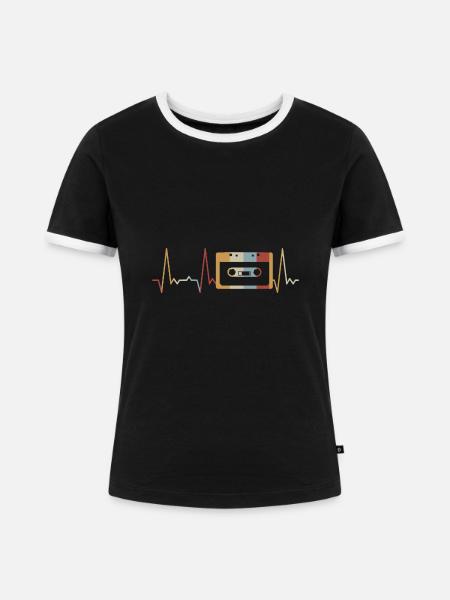 Herzschlag Kassette - Frauen Kontrast-T-Shirt - Schwarz/Weiß
