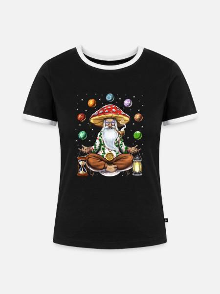Psychedelische Pilz-Meditation - Frauen Kontrast-T-Shirt - Schwarz/Weiß