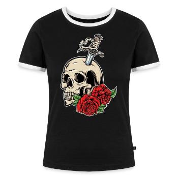 Skull Rose cooles Vintage Motiv - Frauen Kontrast-T-Shirt - Schwarz/Weiß - Vorne - Selfina (174cm)