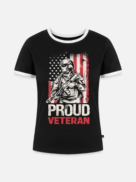 Stolzer Veteran mit US-Flagge - Frauen Kontrast-T-Shirt - Schwarz/Weiß