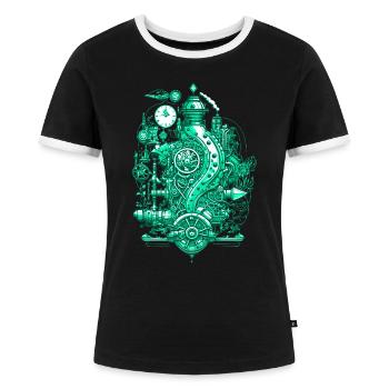 Steampunk Dampfmaschine mit Uhrwerk und Technik - Frauen Kontrast-T-Shirt - Schwarz/Weiß - Vorne - Selfina (174cm)