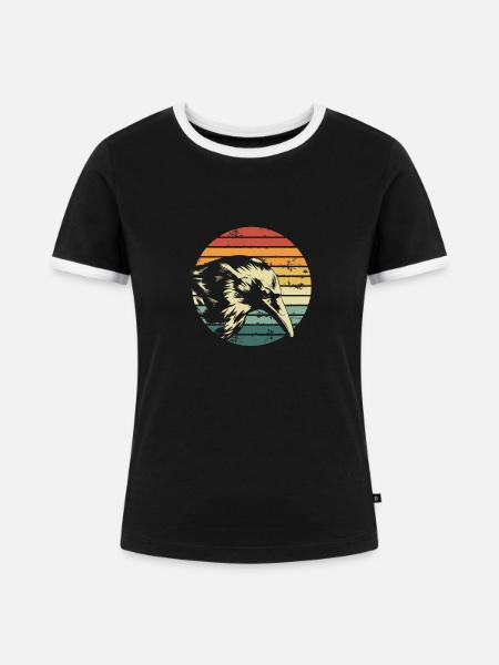 Wikinger Krähe Retro - Frauen Kontrast-T-Shirt - Schwarz/Weiß