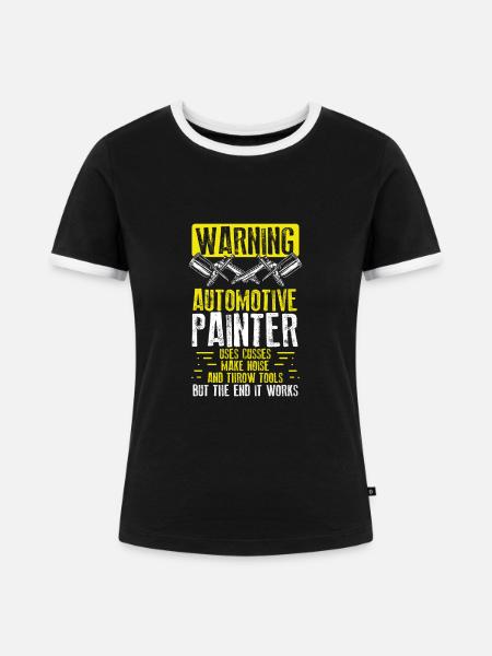 Achtung Autolackierer - Frauen Kontrast-T-Shirt - Schwarz/Weiß