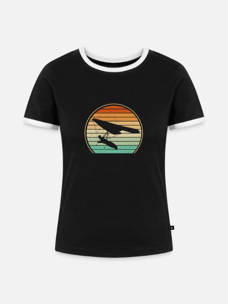 Drachenfliegen Retro Sonne - Frauen Kontrast-T-Shirt - Schwarz/Weiß