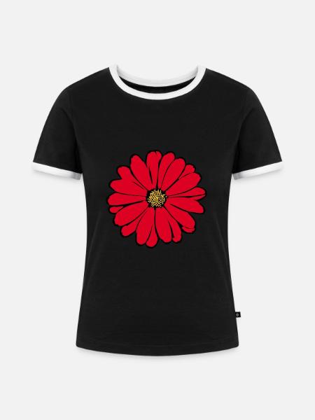 Blume rot rote Blume - Frauen Kontrast-T-Shirt - Schwarz/Weiß