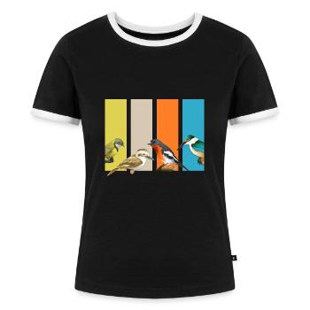 vögel vogelfreund vogelmotiv - Frauen Kontrast-T-Shirt - Schwarz/Weiß - Vorne - Selfina (174cm)