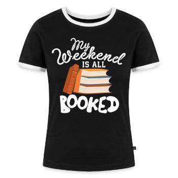 Wochenende verBUCHt Bücherwurm - Frauen Kontrast-T-Shirt - Schwarz/Weiß - Vorne - Selfina (174cm)