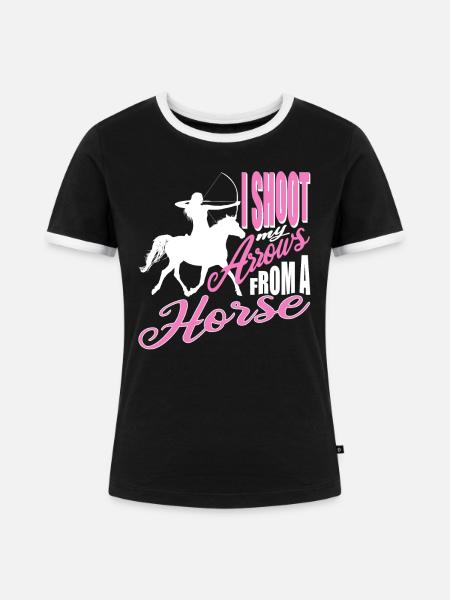 Bogenschießen vom Pferd - Frauen Kontrast-T-Shirt - Schwarz/Weiß