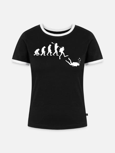 Taucher Evolution - Frauen Kontrast-T-Shirt - Schwarz/Weiß