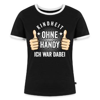 Kindheit ohne Handy ich war dabei - Frauen Kontrast-T-Shirt - Schwarz/Weiß - Vorne - Selfina (174cm)