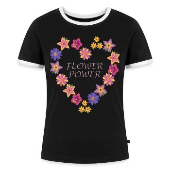 Flower Power Blumen Sommer Frühling bunt - Frauen Kontrast-T-Shirt - Schwarz/Weiß - Vorne - Selfina (174cm)