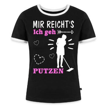 Putzfrau Putzen Spruch Lustig Geschenk Reinigung - Frauen Kontrast-T-Shirt - Schwarz/Weiß - Vorne - Selfina (174cm)