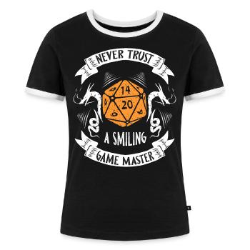 Never Trust A Smiling Game Master Tabletop RPG - Frauen Kontrast-T-Shirt - Schwarz/Weiß - Vorne - Selfina (174cm)